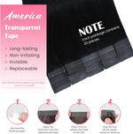 Aison jet black straight hair extensions adhesive tab close up