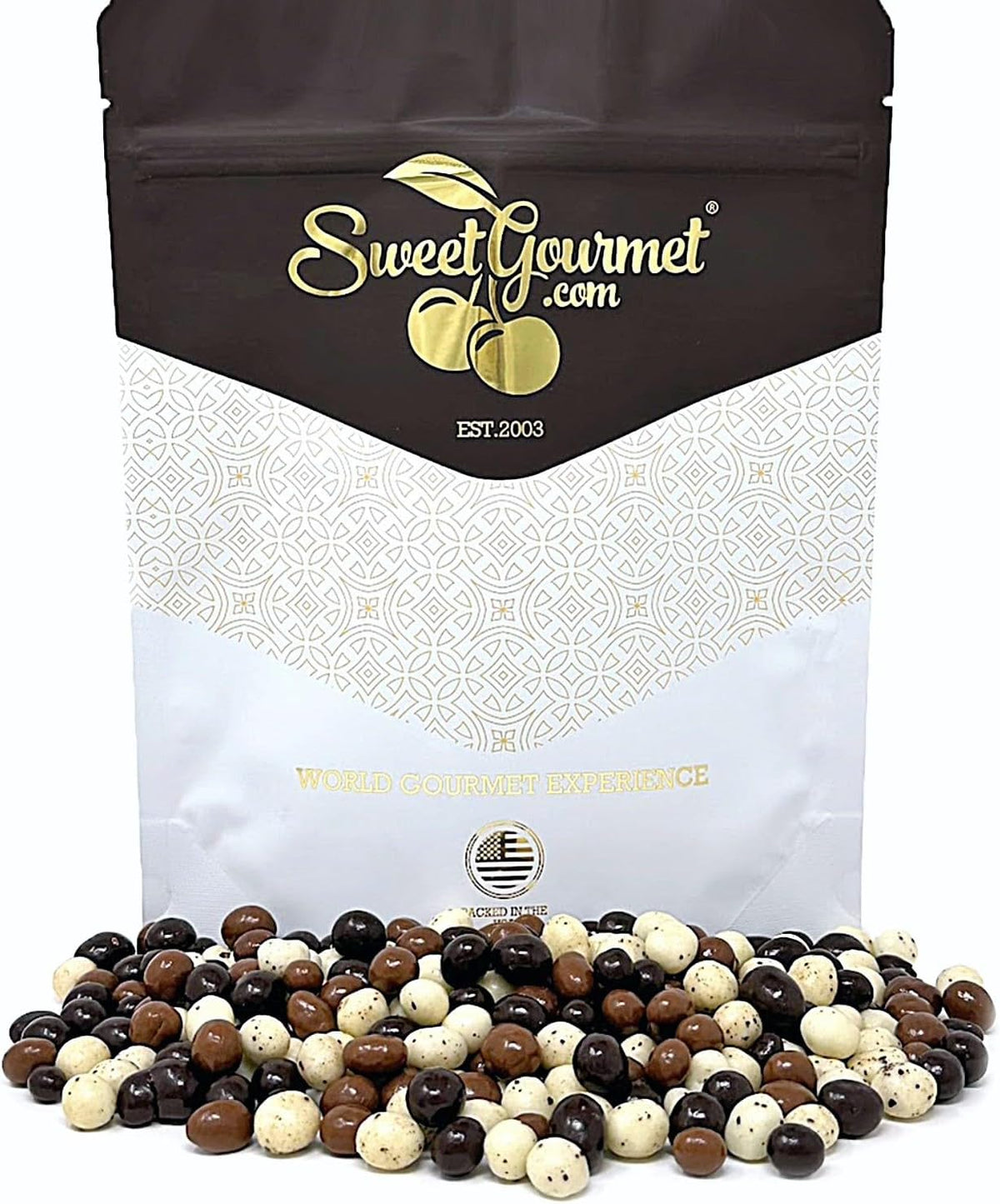 Authentic SweetGourmet one pound package of mixed chocolate espresso beans