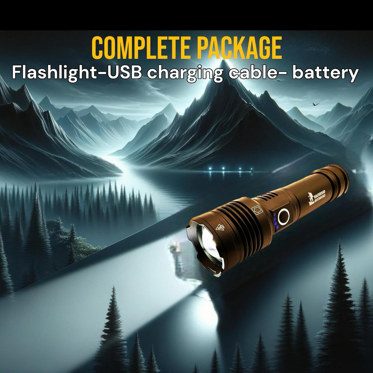 USB fast charging cable connected to the heavy duty tactical flashlight