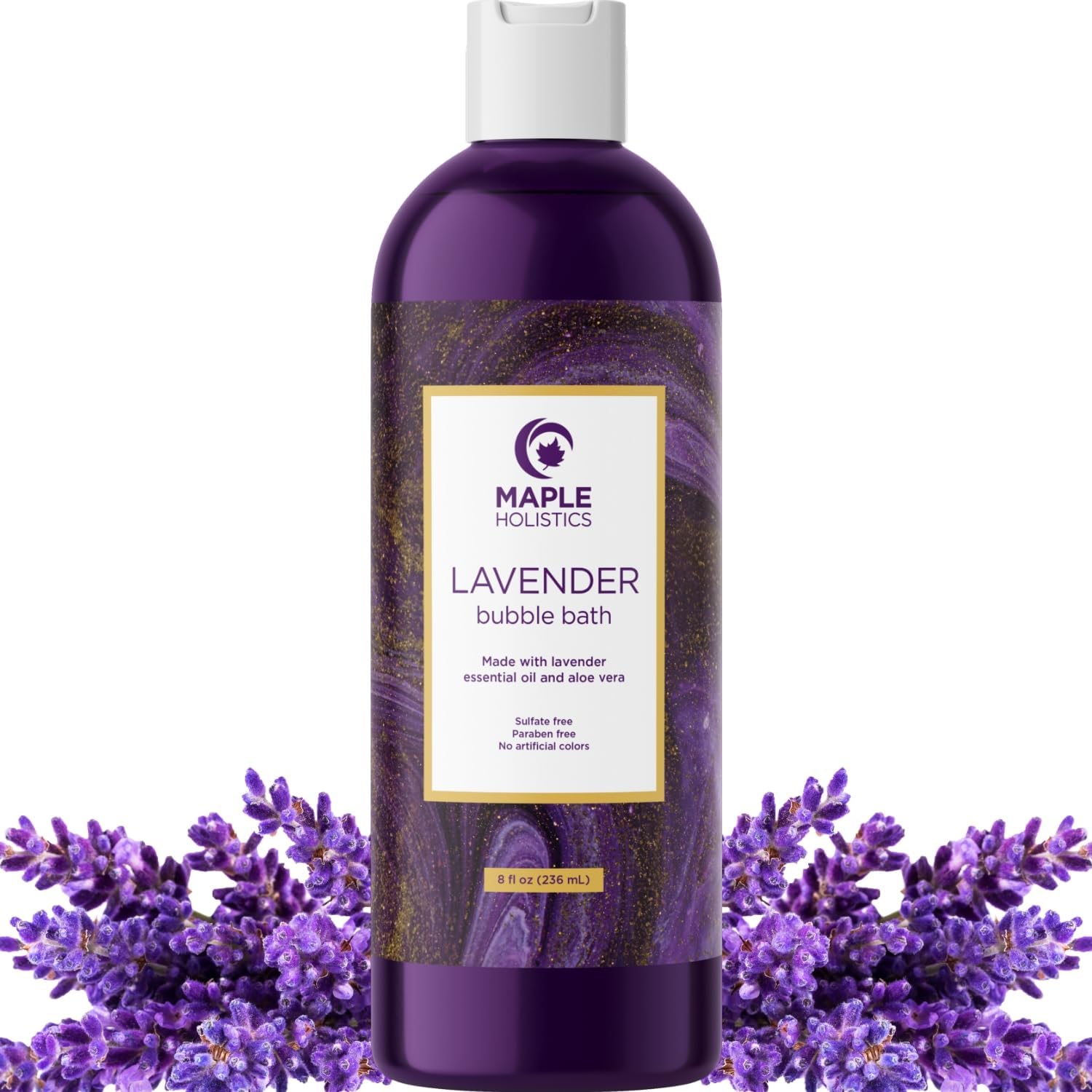 Maple Holistics Premium Lavender Bubble Bath front view for aromatherapy relaxation.