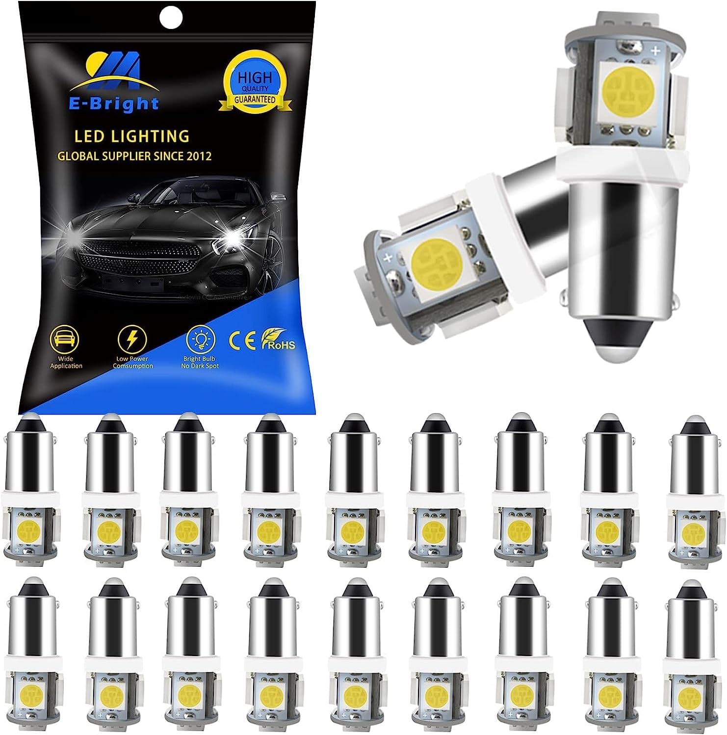 YM E-Bright BA9S 5050 5SMD LED replacement light bulb package front view