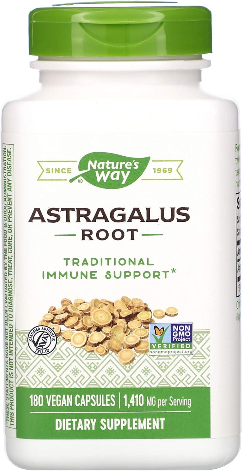 Nature's Way Astragalus Root 470 mg 100 Veg Capsules front view bottle for traditional immune support.
