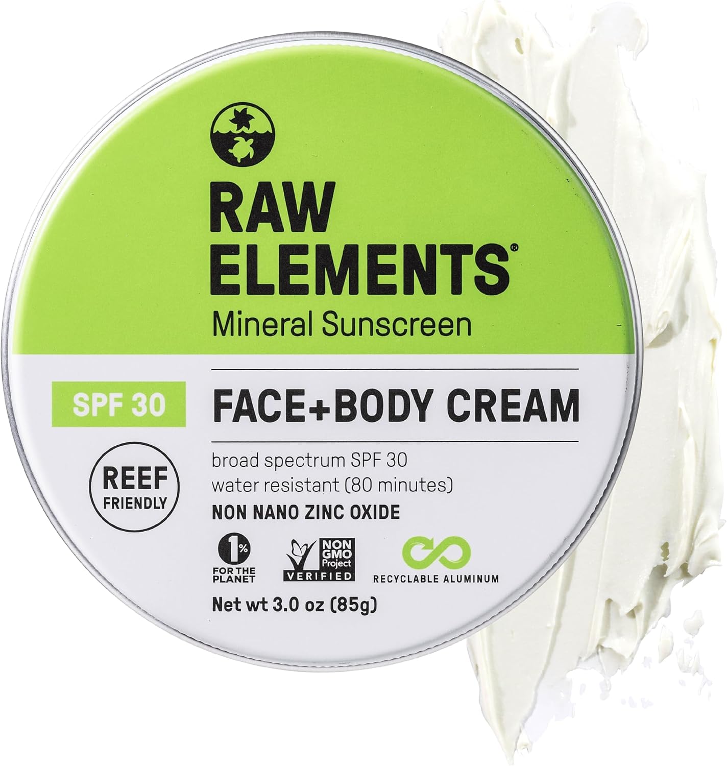 Raw Elements Face and Body Mineral Sunscreen tin front view