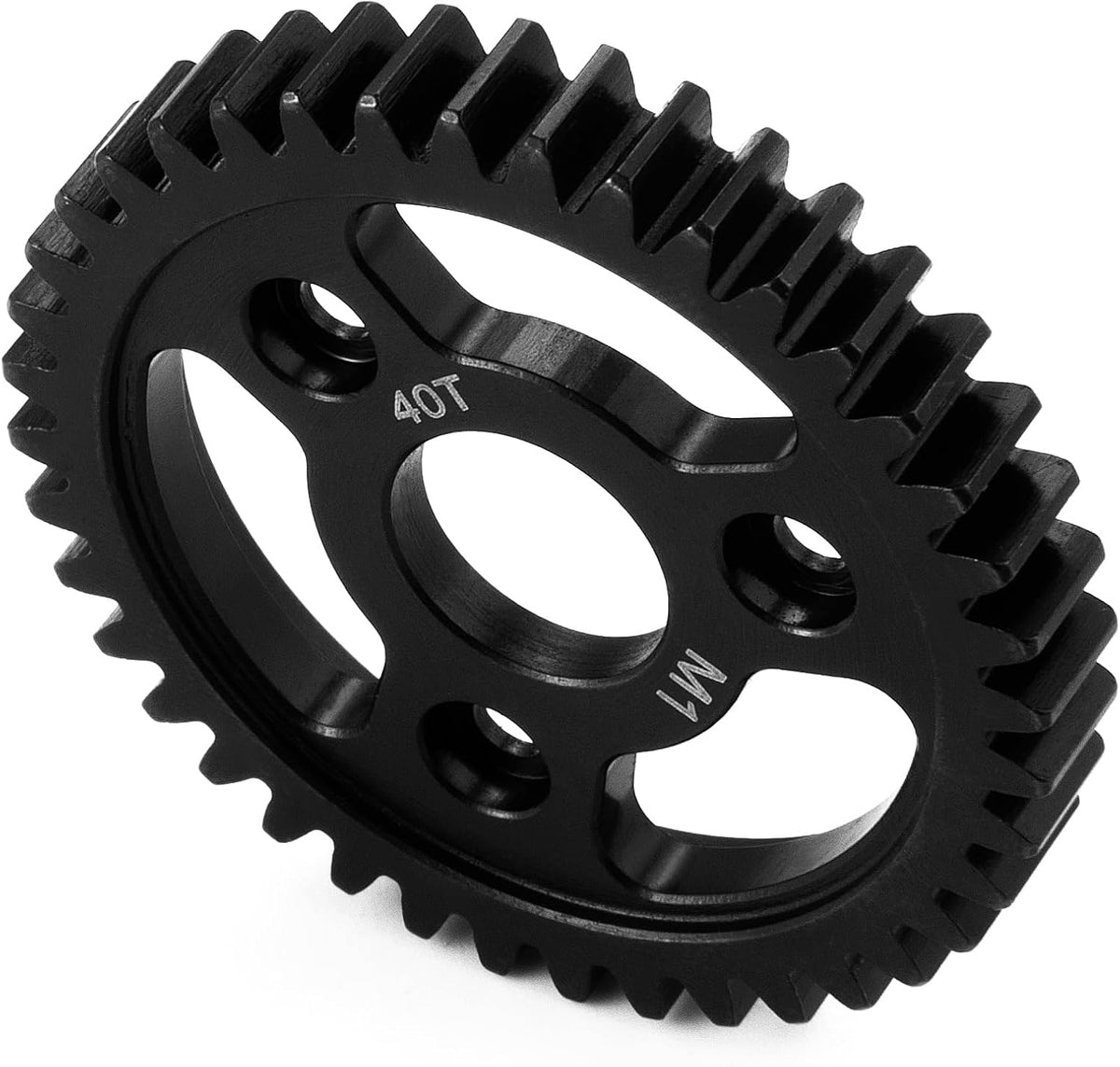 Hardened carbon steel RC gear close up on 1M modulus pitch
