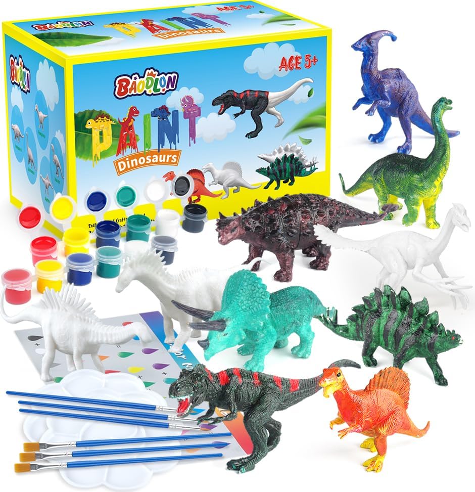 Baodlon kids dinosaur painting kit with 10 figurines front view