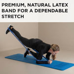 Theraband fitness band used for physical therapy upper body stretch