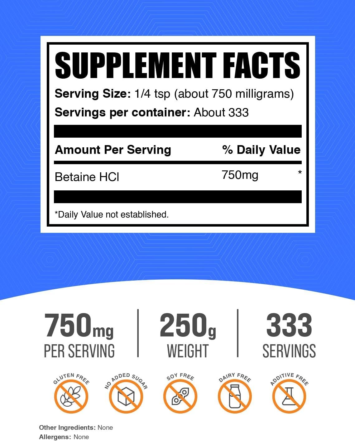 Close up of BulkSupplements Betaine HCl powder texture
