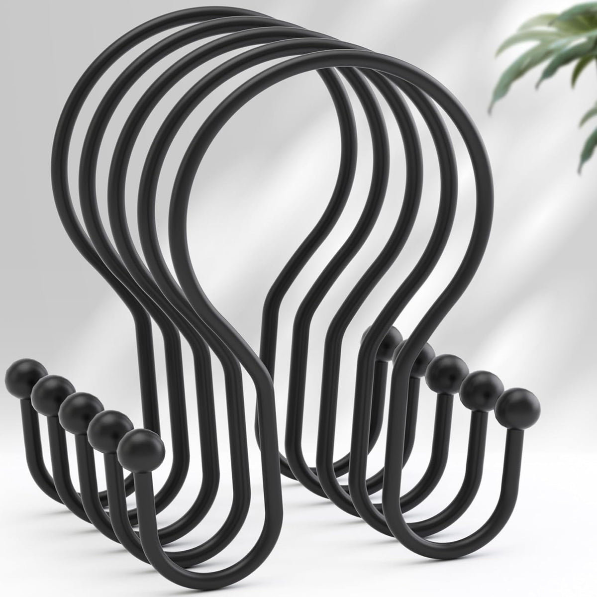 AmazerBath double shower curtain hooks black metal rings front view