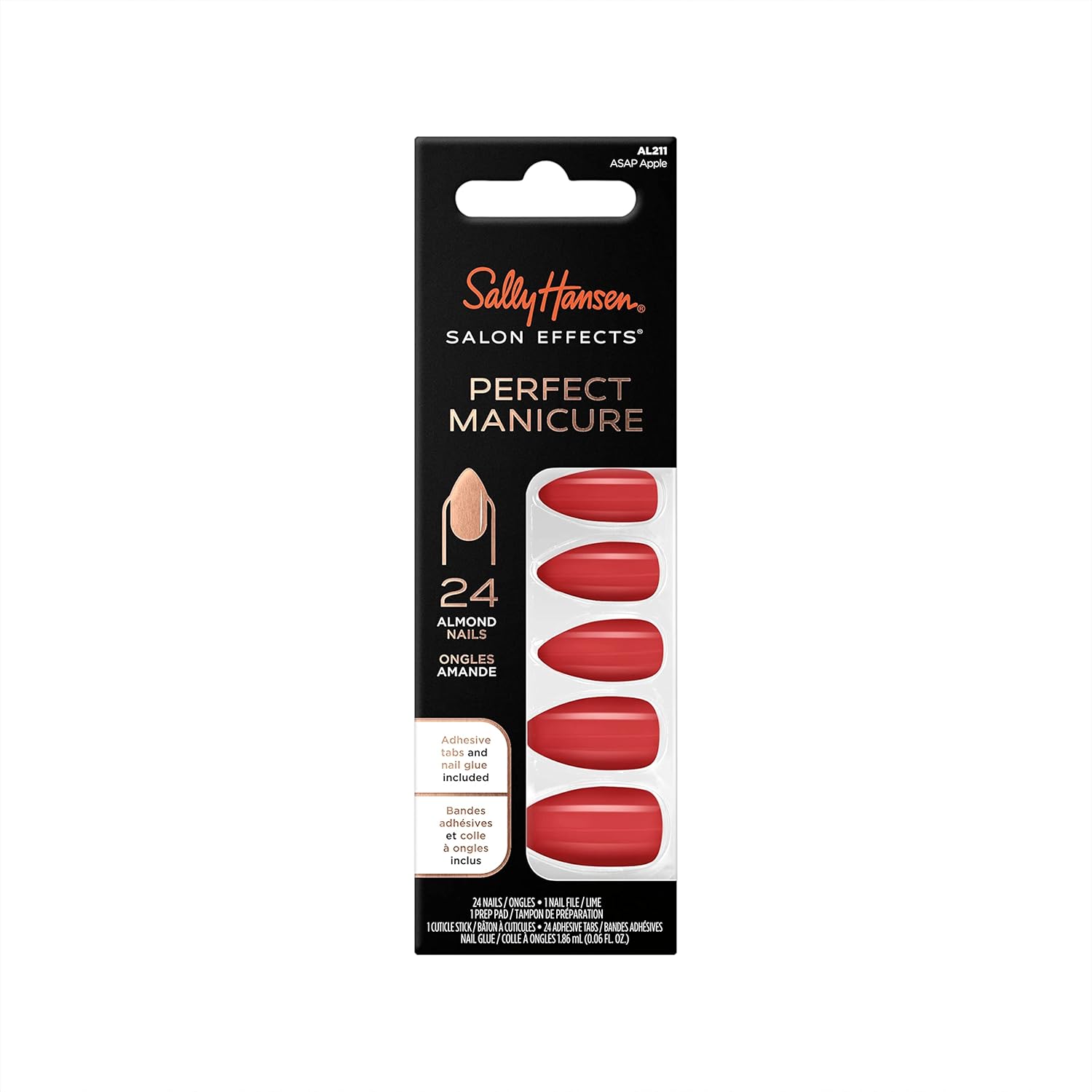 Sally Hansen Salon Effects(R) Perfect Manicure, ASAP Apple, Press On Nails, Almond Shaped, Non-Damaging Adhesive Tabs, File, and Alcohol Pad Included - Image 1