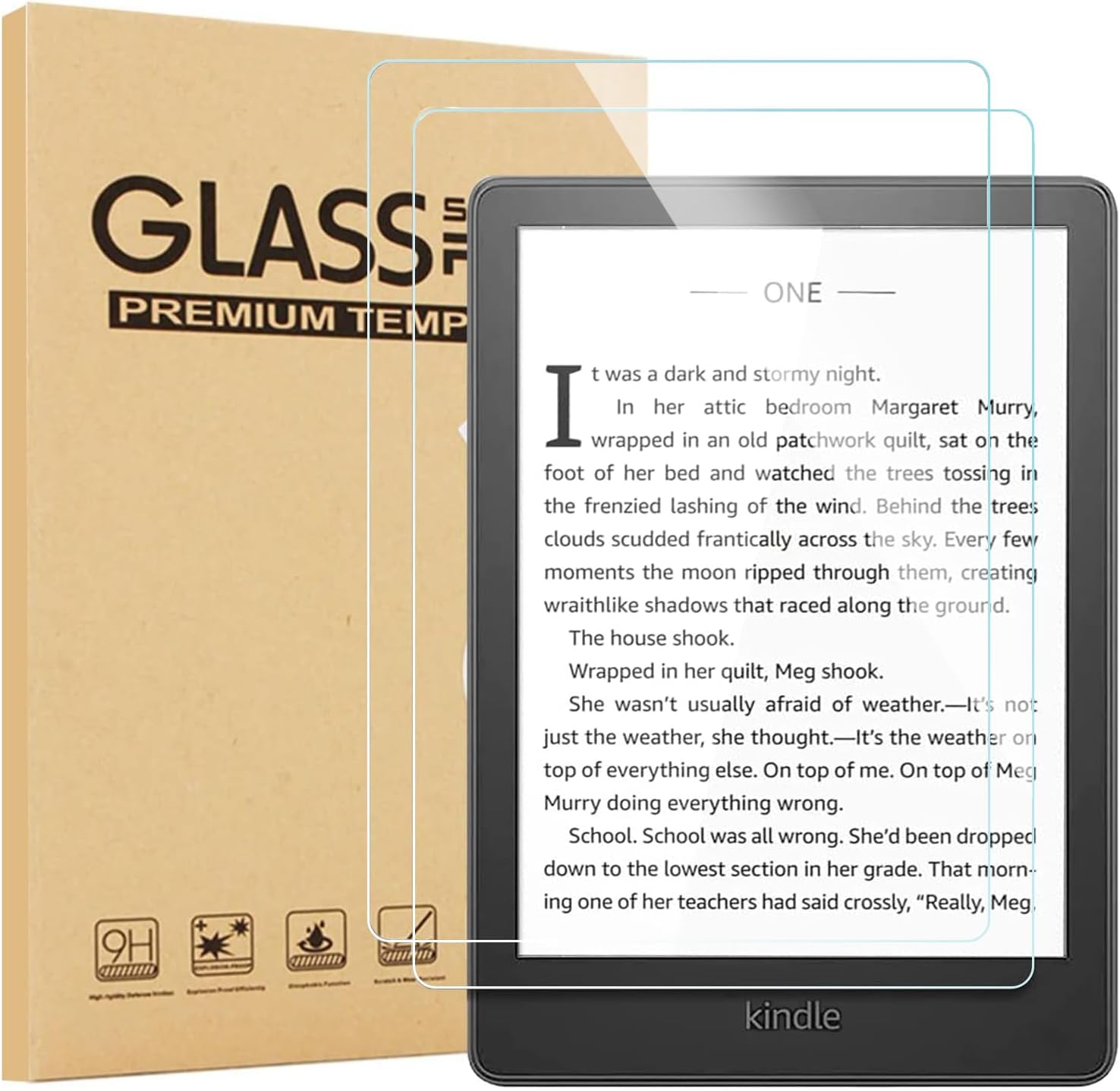 Zorbes 9H tempered glass screen protector for Kindle Paperwhite front view