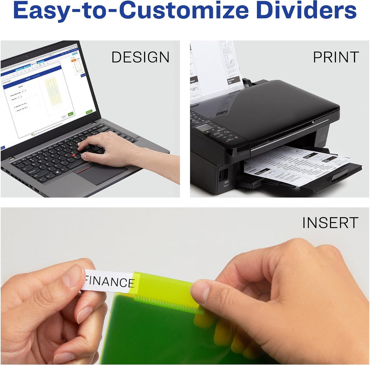 Avery big tab dividers inserted in three ring binder