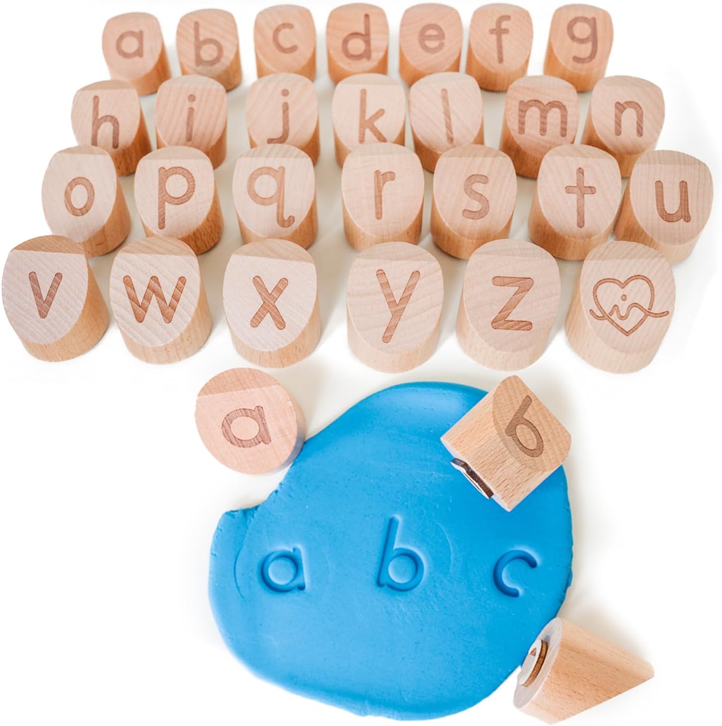 Montessori and Me alphabet playdough stamps front view box packaging