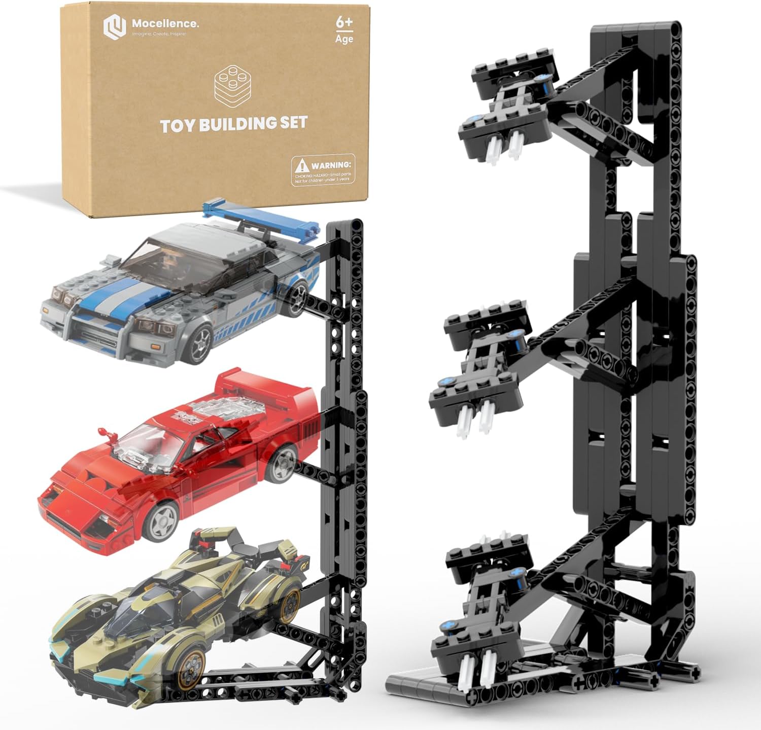 Mocellence 3-layer display stand for Lego Speed Champions front view