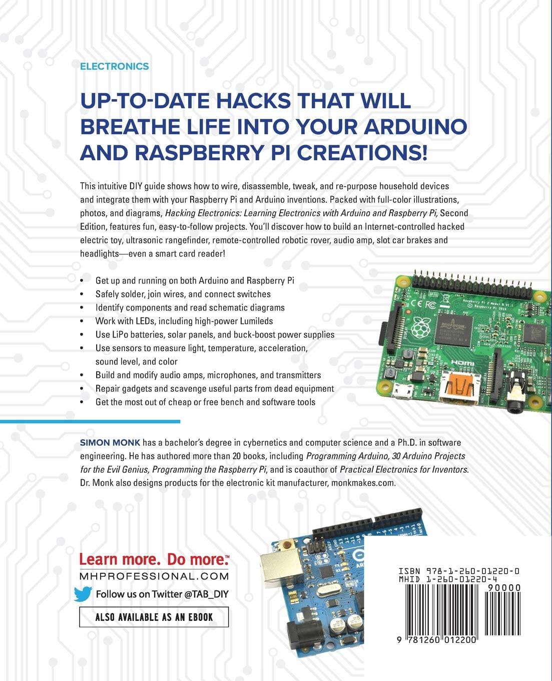 Paperback cover and spine details for Hacking Electronics Arduino and Raspberry Pi