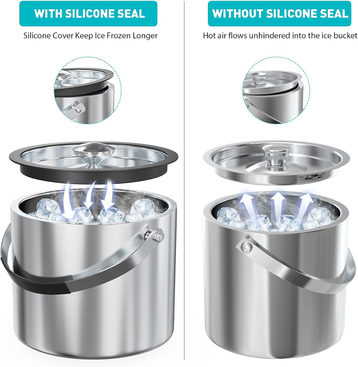 FiveHome double wall ice bucket showing interior