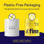 Authentic imported USA Finn allergy and itch dog supplement packaging detailed view.