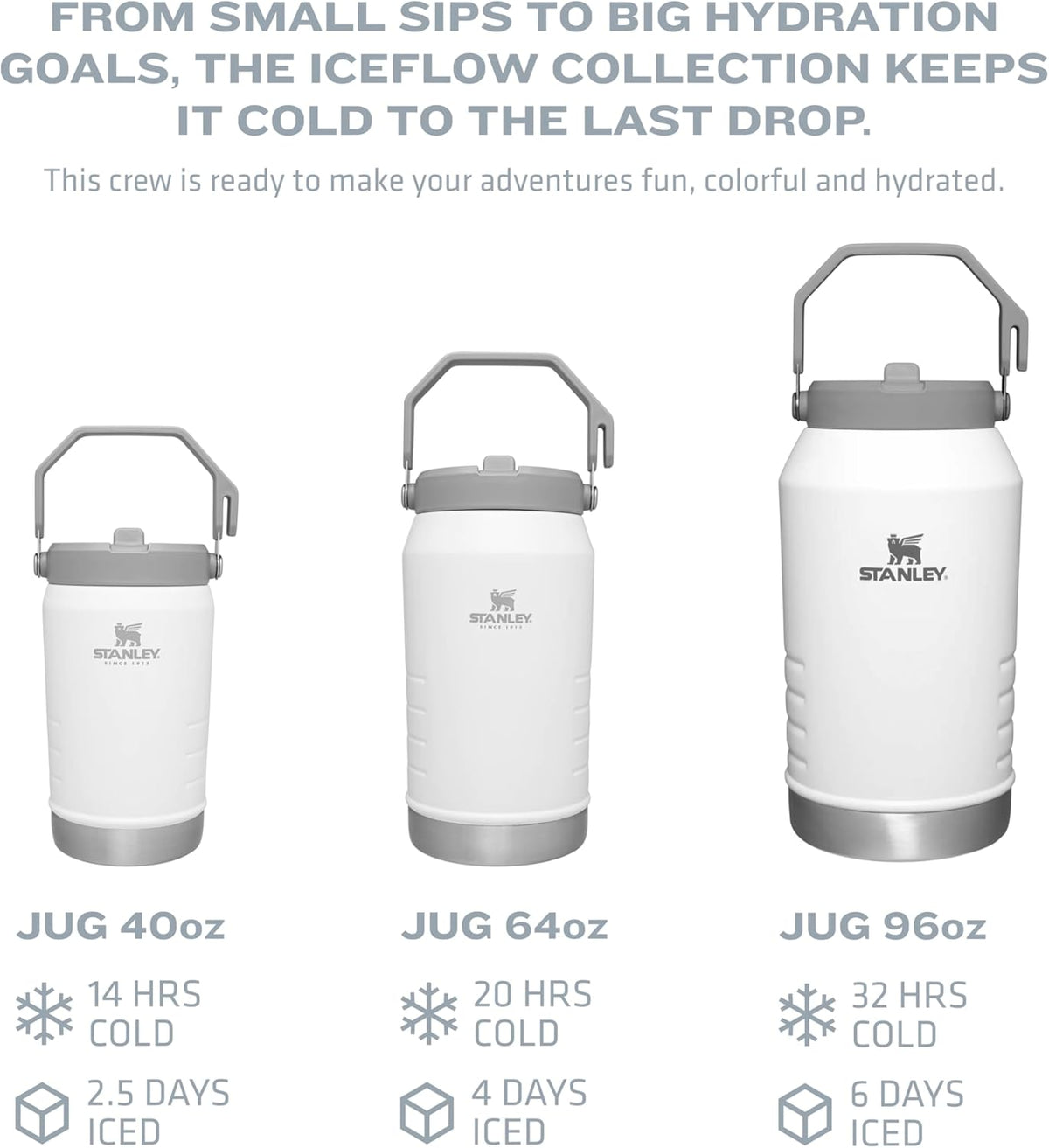 Durable eighteen-eight stainless steel Stanley hydration jug for sports.