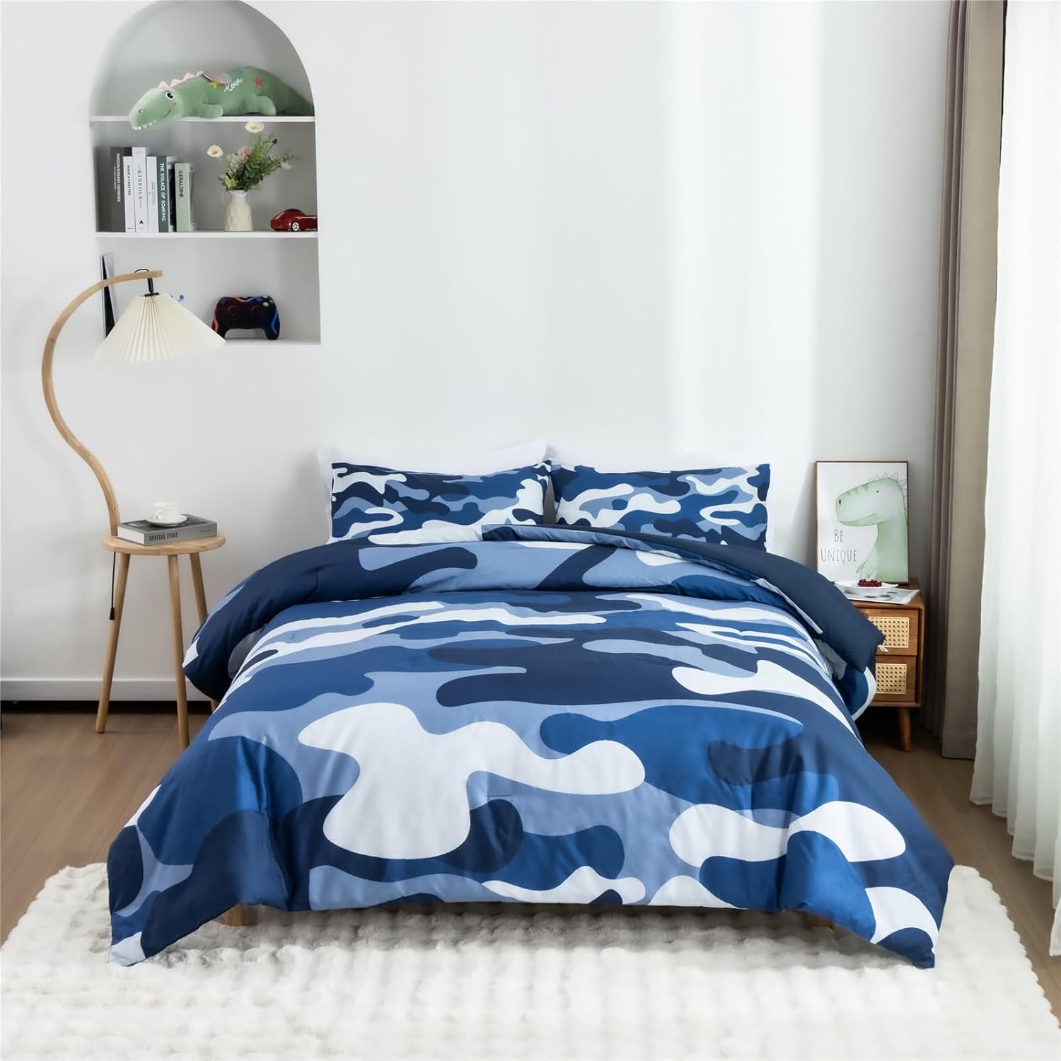 Meeting Story camouflage bedding set navy twin front view