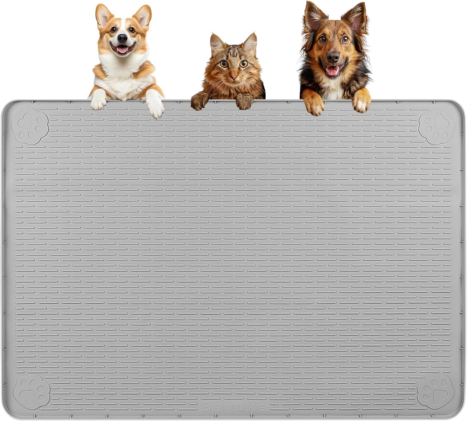 Bartuke extra large silicone dog food mat gray front view