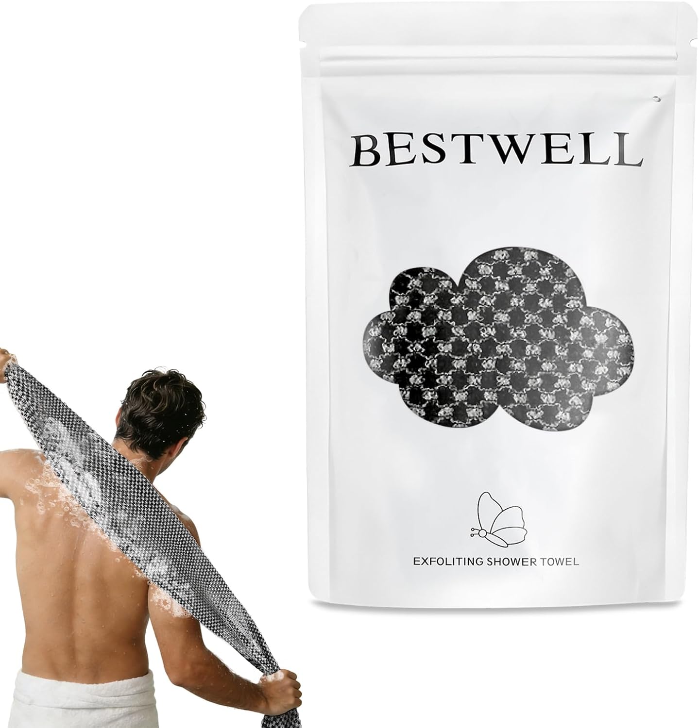 Bestwell exfoliating shower towel 47 inch black
