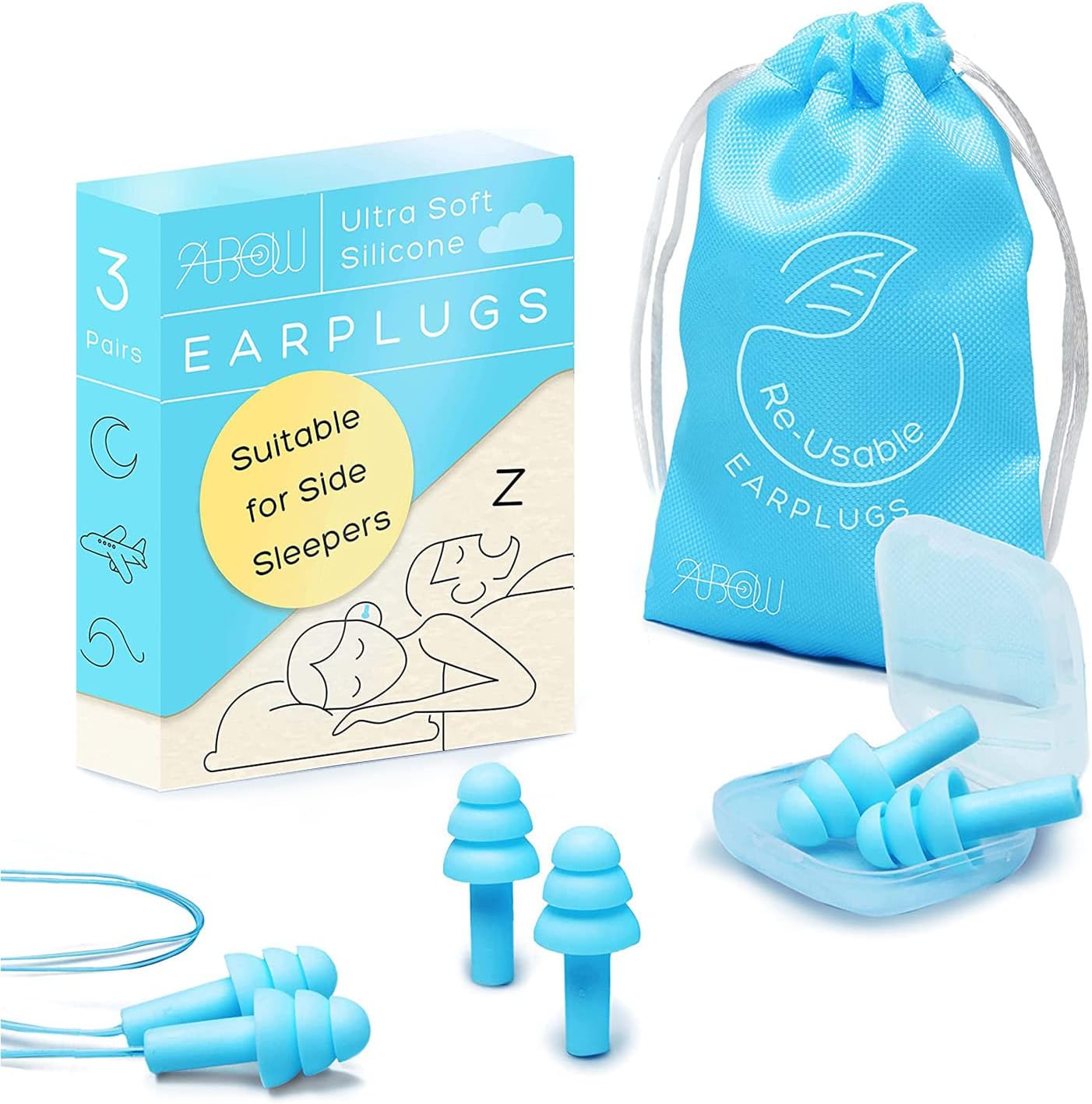 Soft Ear Plugs for Sleeping Noise Reduction, Made of Silicone, Suitable for Sleeping & Swimming, Soft Reusable Earplugs for Noise Reduction, Adjustable Size for Concerts & Snoring (3 Pairs) - Image 1