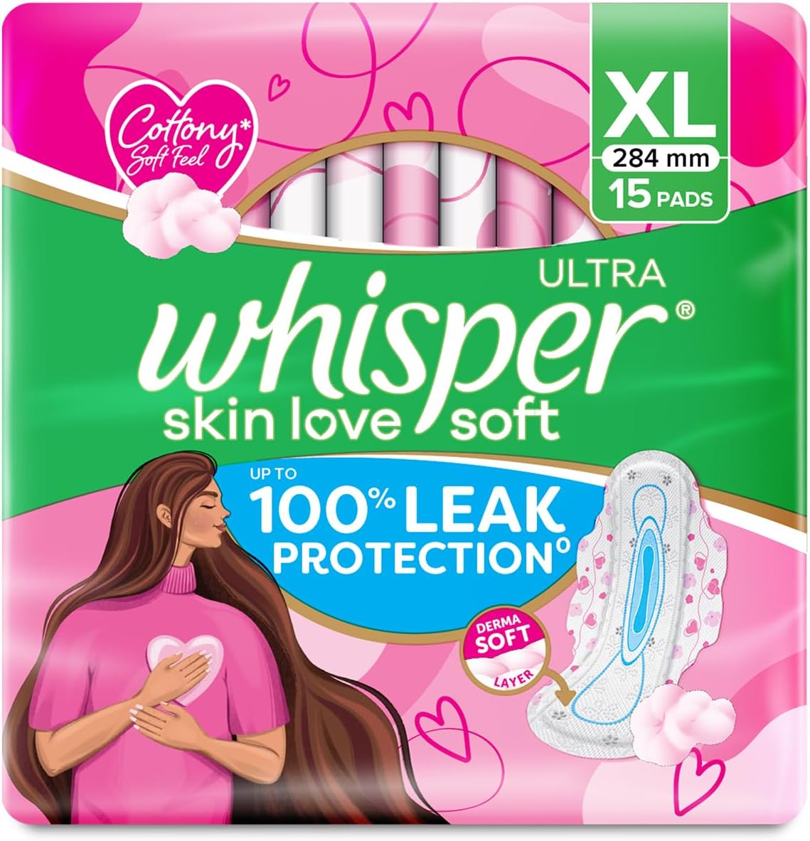 Whisper sanitary pads front packaging view