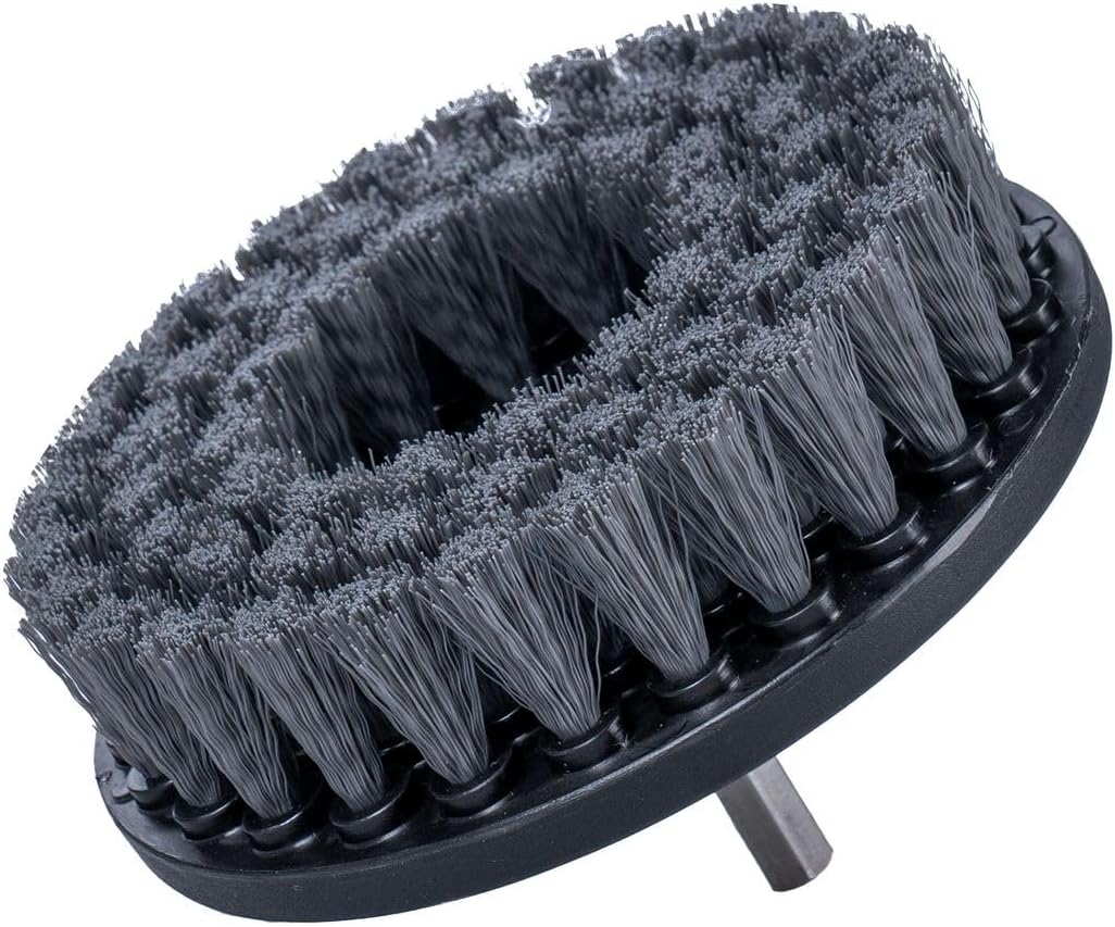 Chemical Guys light duty spinner drill brush attachment front view showing gray extra soft nylon bristles.