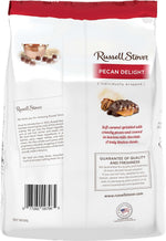 Stack of Russell Stover Pecan Delight bags for import retail