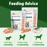 High protein Omega-3 cod skin dog chews in hand