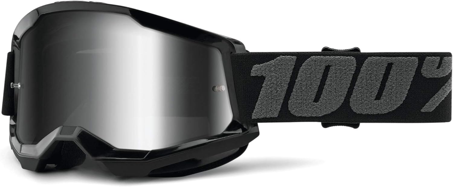 100% Strata 2 Motocross Goggles with Black Frame and Mirror Silver Lens