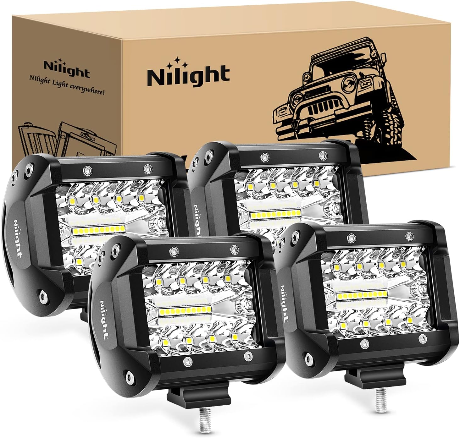 Nilight 4 inch 60W LED pod front view for off-road trucks