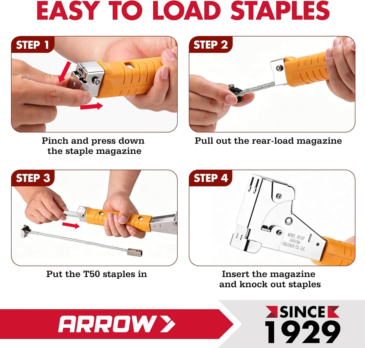 Arrow manual stapler rear loading magazine open