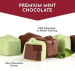 Fannie May gourmet chocolates showing the distinct green pastel shell texture.