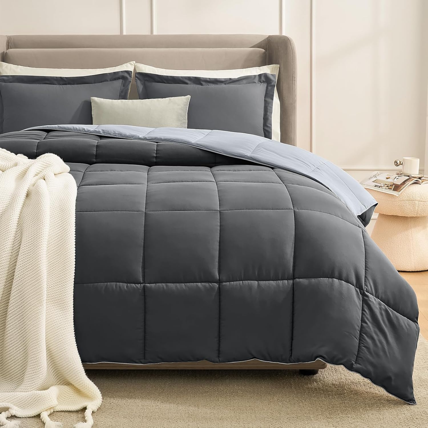 Homelike Moment Queen Comforter Set Grey front view