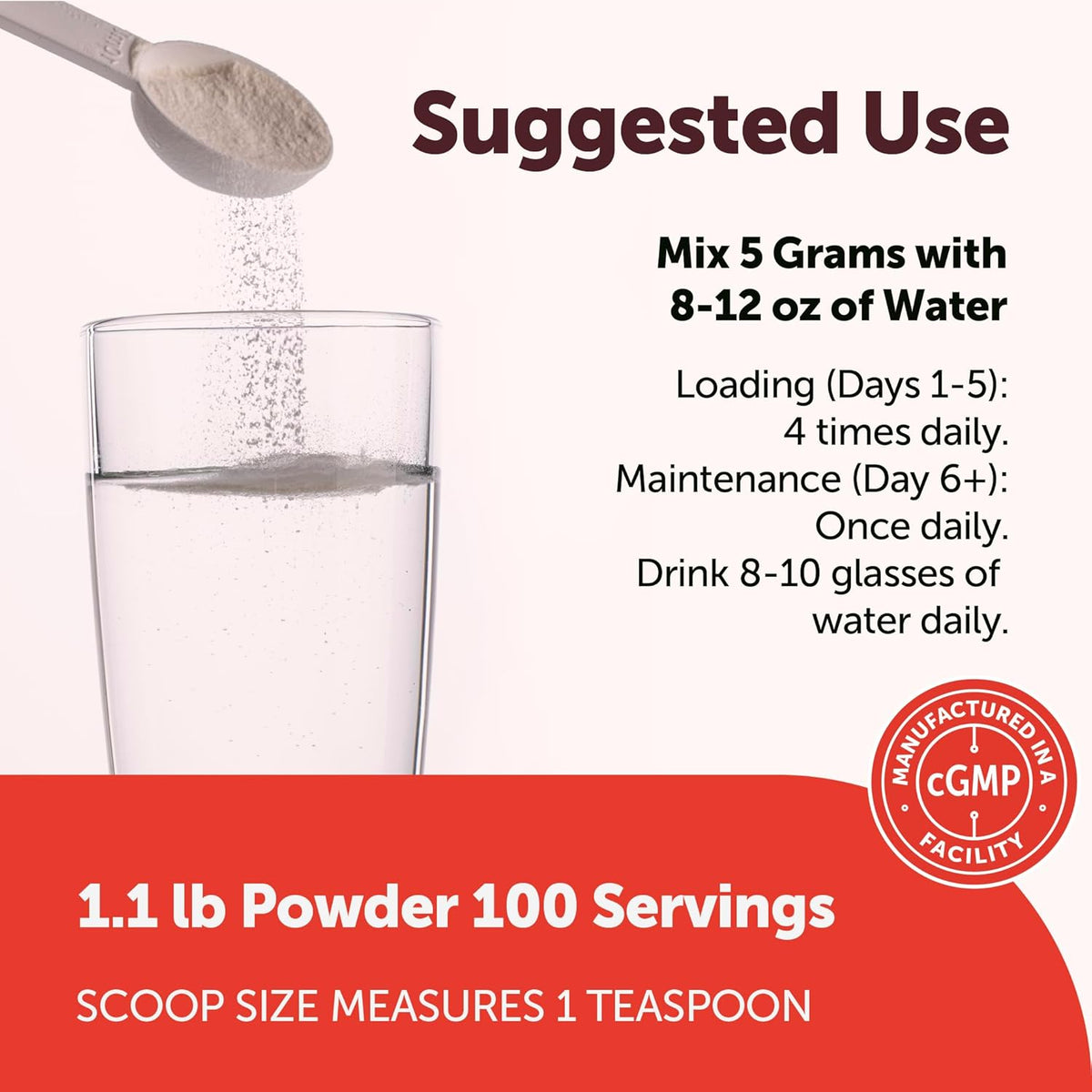 Micro Ingredients creatine monohydrate powder scoop measurement demonstration.