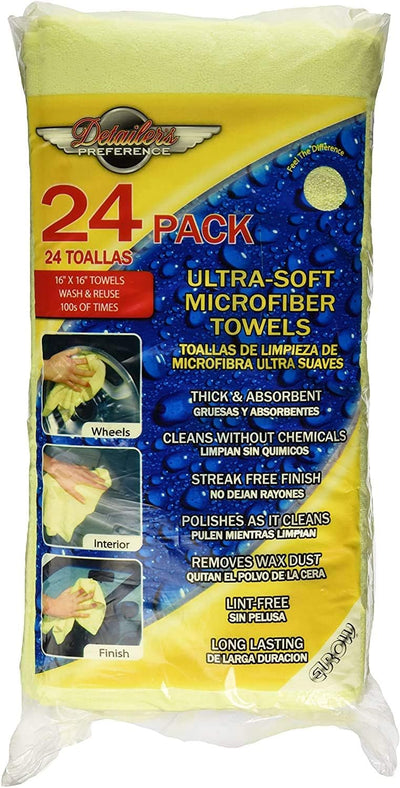 Eurow 325 GSM Microfiber Deluxe Cleaning Towels, Ultra-Soft, Streak-Free, Reusable, High Absorbency for Car, Home, Garage, Detailing, Safe on All Surfaces, Machine Washable, 16x16in, 24-Pack, Yellow - Image 1