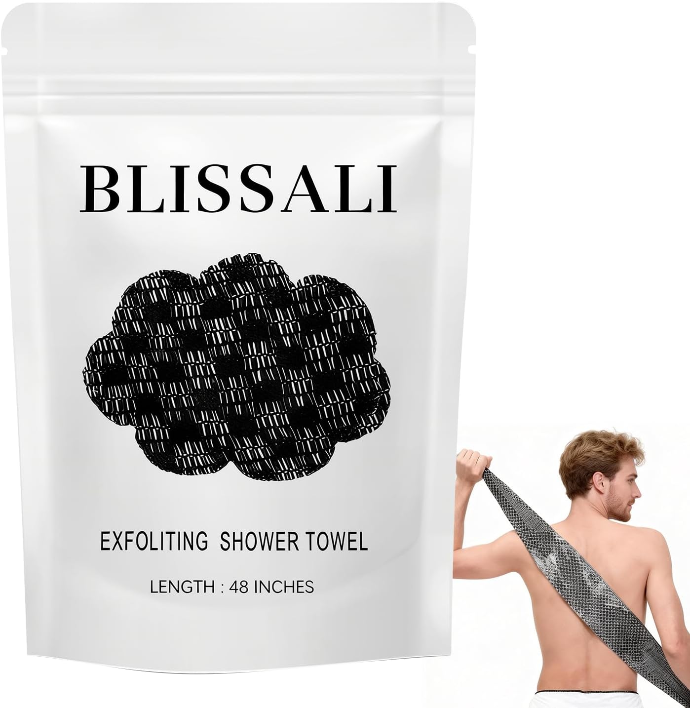 Jymjdsx Blissal exfoliating shower towel black front view