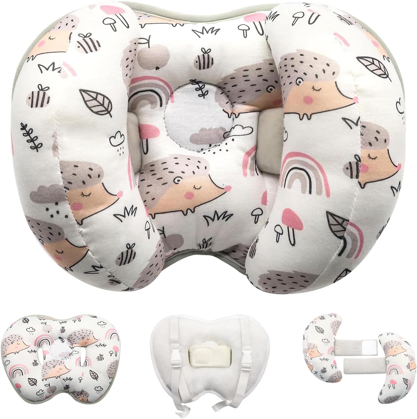 KAKIBLIN baby support pillow hedgehog front view showing heart and banana shape