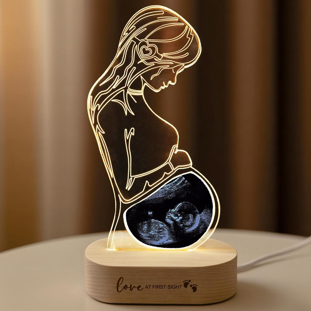 Frddiud personalized baby ultrasound photo frame lamp front view on a tabletop