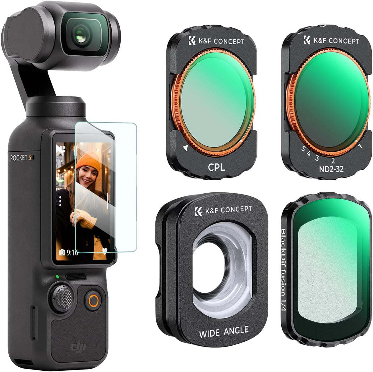 K&F Concept magnetic filter kit for DJI Osmo Pocket 3 front view