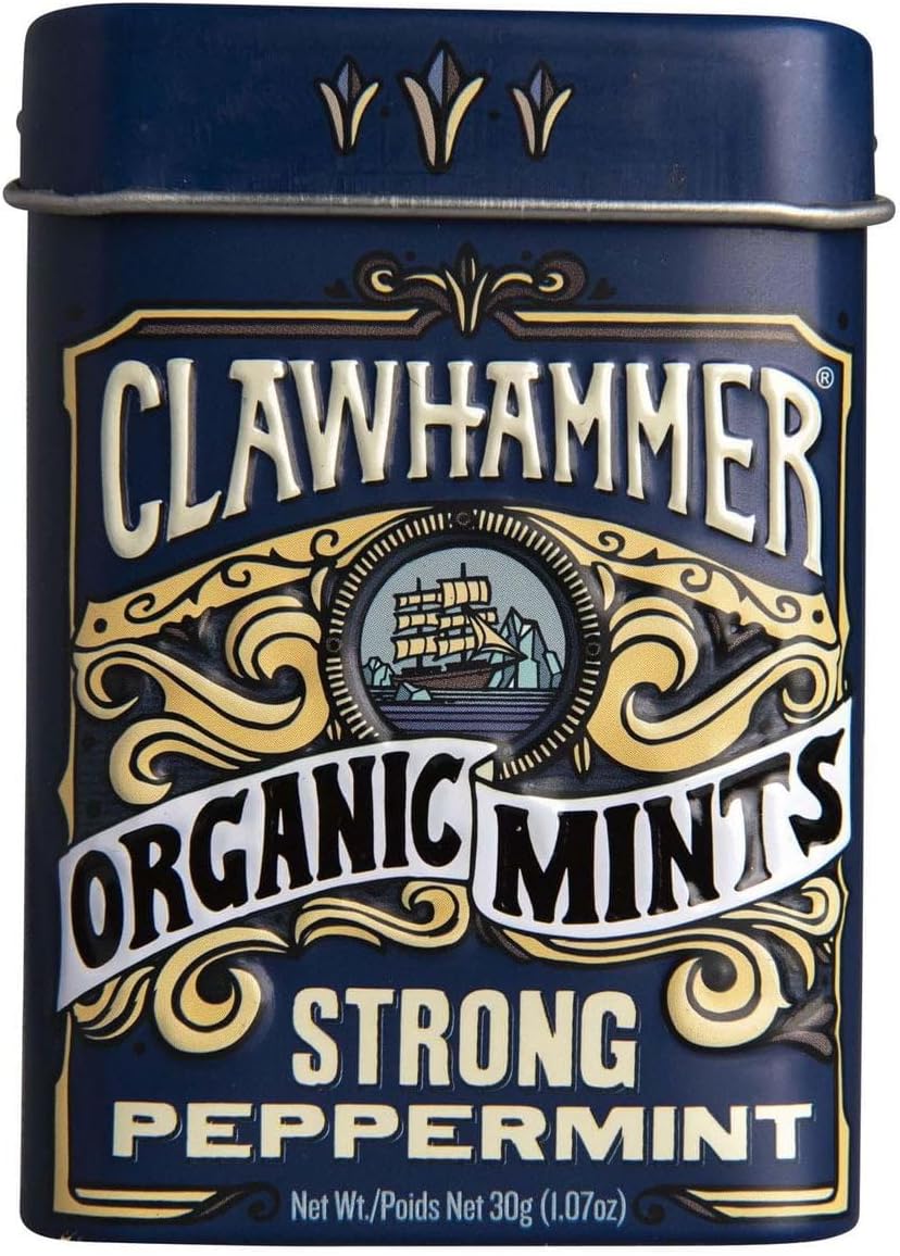 Vegan and gluten free certified Clawhammer mints tin