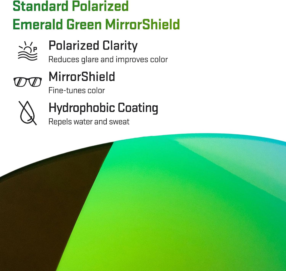 Revant emerald green mirror shield lenses angle perspective