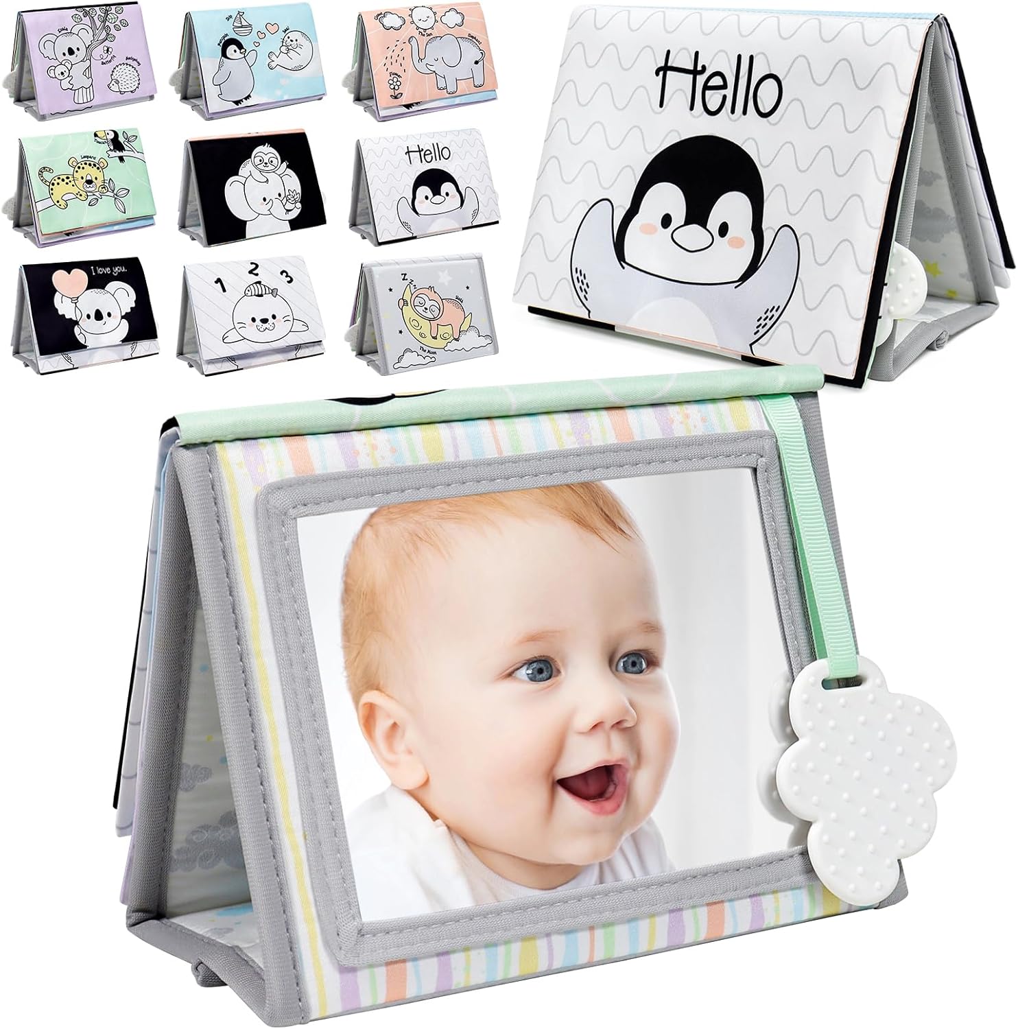 Dr.Rapeti soft tummy time book front view showing high contrast black and white sensory patterns.