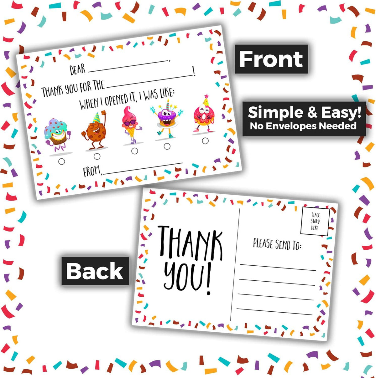 Honeyplum Kids Thank You Postcards colorful animated character design