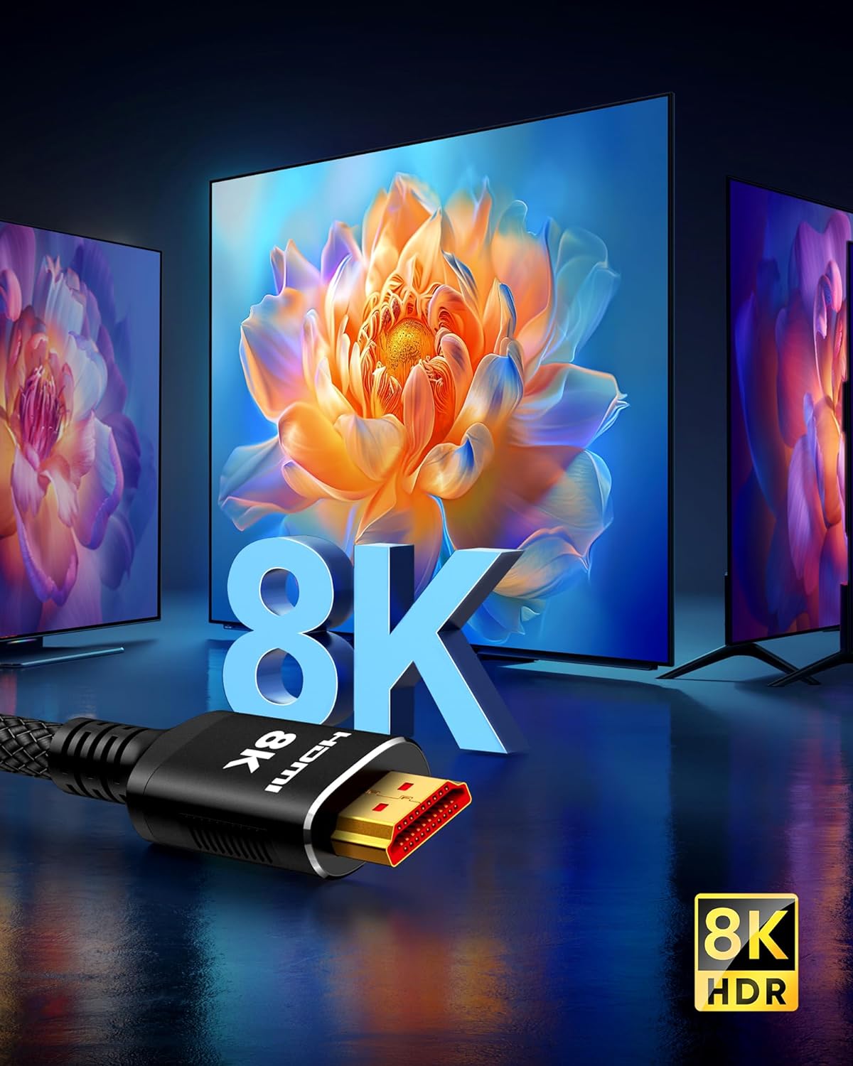 Snowkids 8K HDMI 2.1 Cable 12 ft, Non-Slip Nylon Braided, 48Gbps Ultra High-Speed HDMI Cables Cord, 10K 8K@60Hz, 4K@120Hz Compatible for TV/PS-5/X-box/Projector/Sound System & More - Image 9
