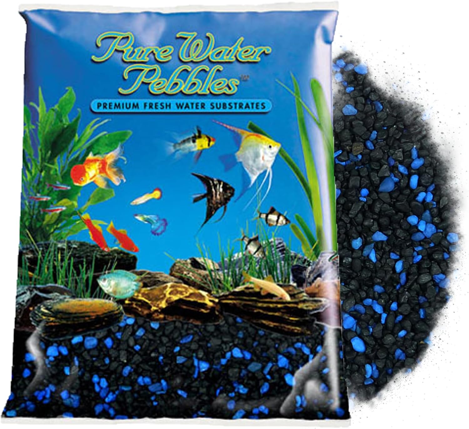 Pure Water Pebbles Midnight Glo Aquarium Gravel 5 pound bag front view