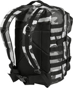 Mil-Tec 36L tactical backpack side profile showing MOLLE webbing system