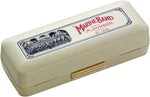 Hohner Marine Band harmonica in key of G displayed with its protective storage case.