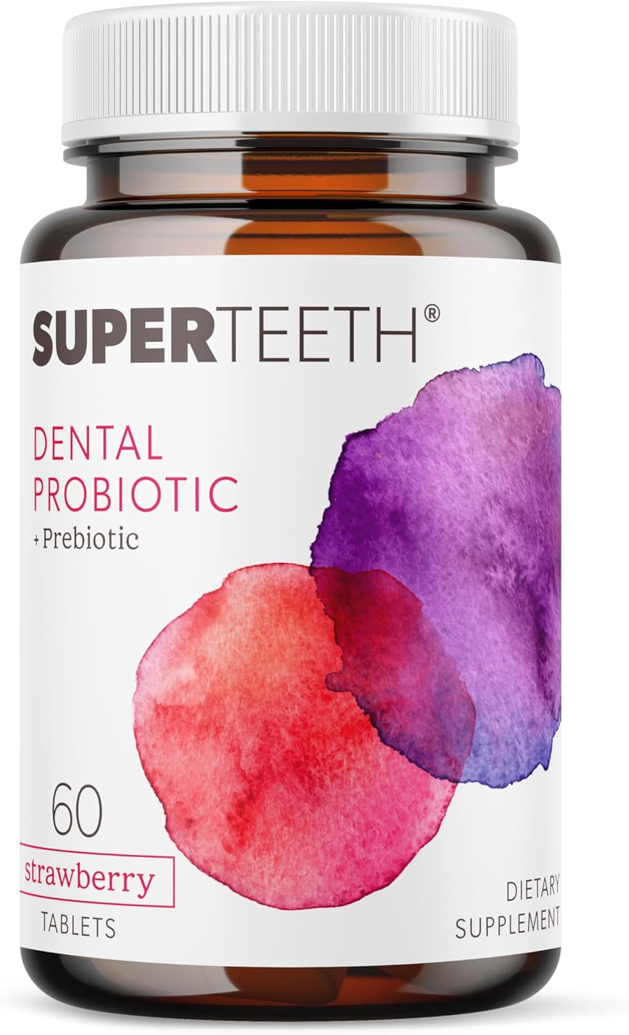 SuperTeeth Chewable Dental Probiotic for Kids & Adults | Supports Healthy Teeth & Gums | Oral Health | Fights Bad Breath | BLIS M18 | 60 Strawberry Flavored Tablets | Fluoride & Sugar Free | Vegan - Image 1