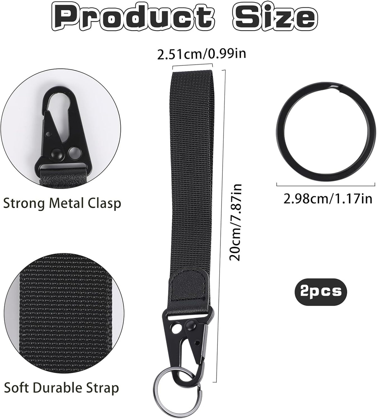 Close-up view of the heavy-duty metal spring clip and split key ring